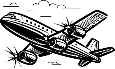 Wall Mural - Flying Scribble Hand drawn Plane Illustration Sky Sketch Doodled Aircraft Logo