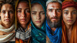 Diverse ethnic group of people in a vibrant collage of portraits