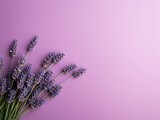 Fototapeta Lawenda - Lavender background with dark lavender paper on the right side, minimalistic background, copy space concept, top view, flat lay