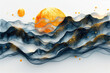 The background is composed of mountains, rivers and flames in the style of ink painting. Created with Ai