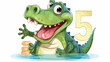 Funny cute croc animal and number five birthday