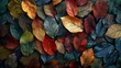 Abstract Leaf Art: A photo of overlapping leaves creating a mosaic-like pattern