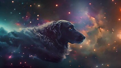 Sticker - Cosmic Dog Silhouette Against Starry Space Backdrop with Ai generated.
