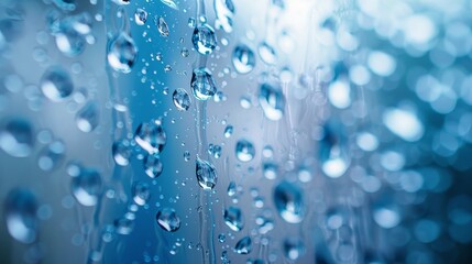 Wall Mural - Water Droplets: A macro close-up photo of water droplets on a windowpane