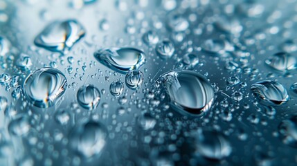 Wall Mural - Water Droplets: A macro close-up photo of water droplets forming on a cold glass surface