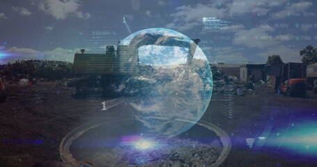 Poster - Image of data processing and globe over rubbish dump