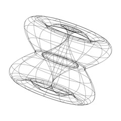 Poster - Abstract isolated wireframe model, cyberpunk  retro futuristic shape in y2k style. Editable stroke. Vector illustration on transparent background.