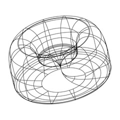 Poster - Abstract isolated wireframe model, cyberpunk  retro futuristic shape in y2k style. Editable stroke. Vector illustration on transparent background.