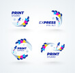 Set logo. Cmyk Print logotype. Cmyk sheets of paper and pipette ink. Template polygraphy design vector.