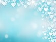 Light cyan background with white hearts, Valentine's Day banner with space for copy, cyan gradient, softly focused edges, blurred