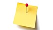 © Irina Ukrainets - Vibrant yellow sticky note pinned with red tack isolated on white. Simple and clean design for reminders and office use. Ideal for messaging and note-taking. AI