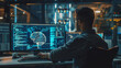 © standret - Business man using AI technology for data analysis, coding computer language with digital brain