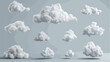3d render of a clouds set isolated on a grey background