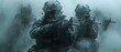 Digital Battleground: Soldiers in a Haze of Survival. Concept Military Strategy, Virtual Warfare, Survival Tactics, Artificial Intelligence, Team Coordination