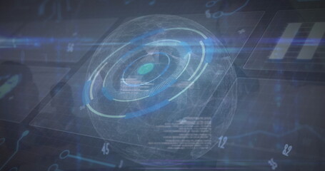 Poster - Image of digital screen with data processing on navy background