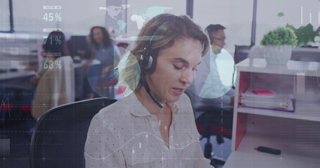 Poster - Image of data processing over diverse business people in office