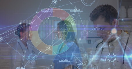 Poster - Image of data processing over caucasian doctors talking
