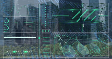 Poster - Image of cityscape over data processing
