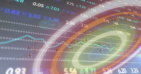 Poster - Image of trading board over arc reactor and numbers against abstract background
