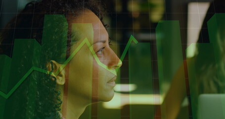 Poster - Image of financial data processing over african american businesswoman at office