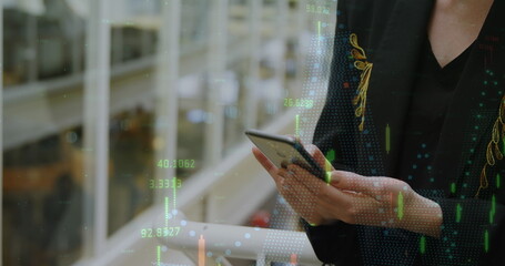 Poster - Image of data processing over caucasian businesswoman in office