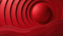 Red Background, Red Circular Stage With Three Spheres On The Ground. Created With Ai
