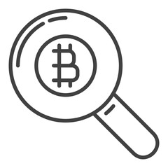 Poster - Magnifier with Bitcoin sign vector Cryptocurrency Search icon or symbol in thin line style