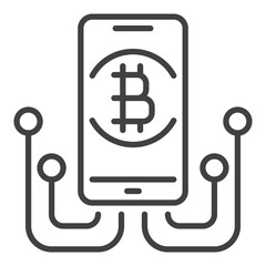 Canvas Print - Smartphone with Bitcoin Sign vector Blockchain icon or symbol in thin line style