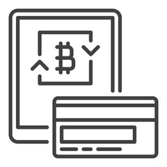 Wall Mural - Tablet with Bitcoin and Credit Card vector Cryptocurrency Money icon or sign in outline style