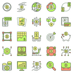 Wall Mural - Bitcoin and Cryptocurrency colored icons set. Crypto Technology vector concept signs