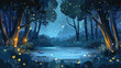 Magical forest with glowing fireflies and shimmering