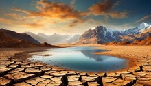 Dry Lake Bed Cracked Land Water Crisis Global Warming Concept Drought Illustration
