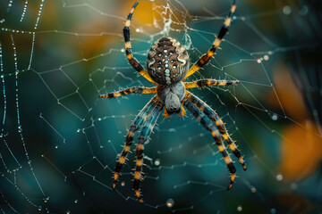 Spider in the web macro close-up