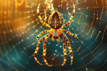 Spider in the web macro close-up
