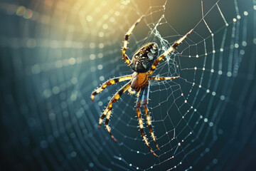 Spider in the web macro close-up