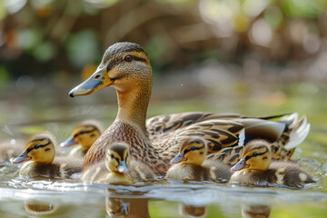 Mother duck with her ducklings