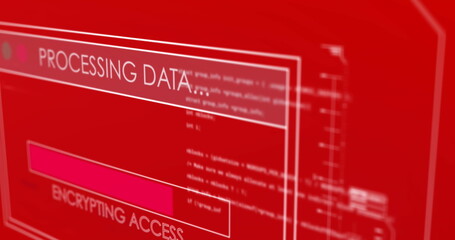 Poster - Image of data processing text over screen and computer servers