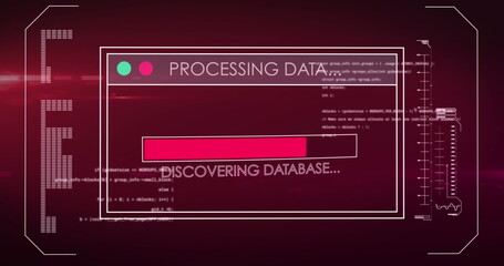 Poster - Image of data processing text over screen and computer servers