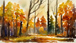 Watercolor painting of autumn forwest
