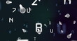 Image of numbers and letters over light bulb icons on black background
