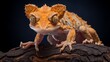 Colorful Crested Gecko on solid background.
