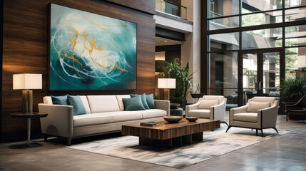 Poster - Modern living room with a large painting on the wall