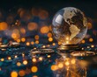 Crystal globe on many digital coins, Economic inflation, new digital financial trend