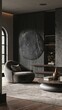 dark grey interior by ihoen interiors in chicago, in the style of vray tracing, editorial photography, muted, earthy tones, soft tonal shifts