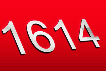 Wall Mural - 3D white logo design of number 1614 on red background.