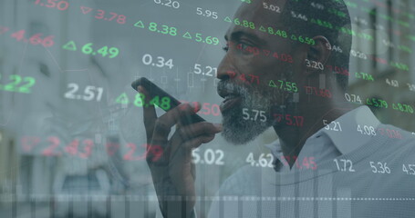 Poster - Image of data processing over african american man using smartphone