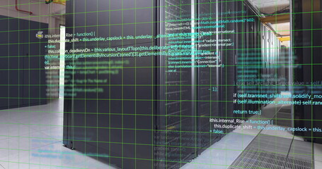 Canvas Print - Image of multicolored computer language over data server room