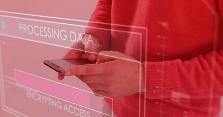 Poster - Image of data processing over caucasian man using smartphone