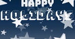 Image of happy holidays text over stars falling