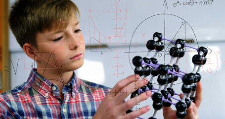Poster - Image of mathematical formulae over smiling schoolboy